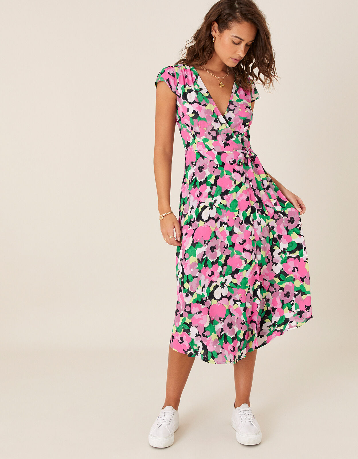 Floral Wrap Dress in Sustainable Viscose Pink | Casual \u0026 Day Dresses |  Monsoon Global.